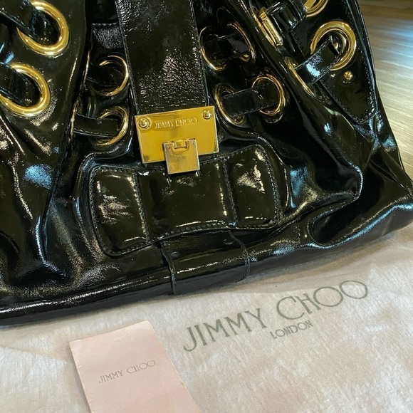 🎄JIMMY choo black crinkled patent leather large riki tote bag - Picture 12 of 14
